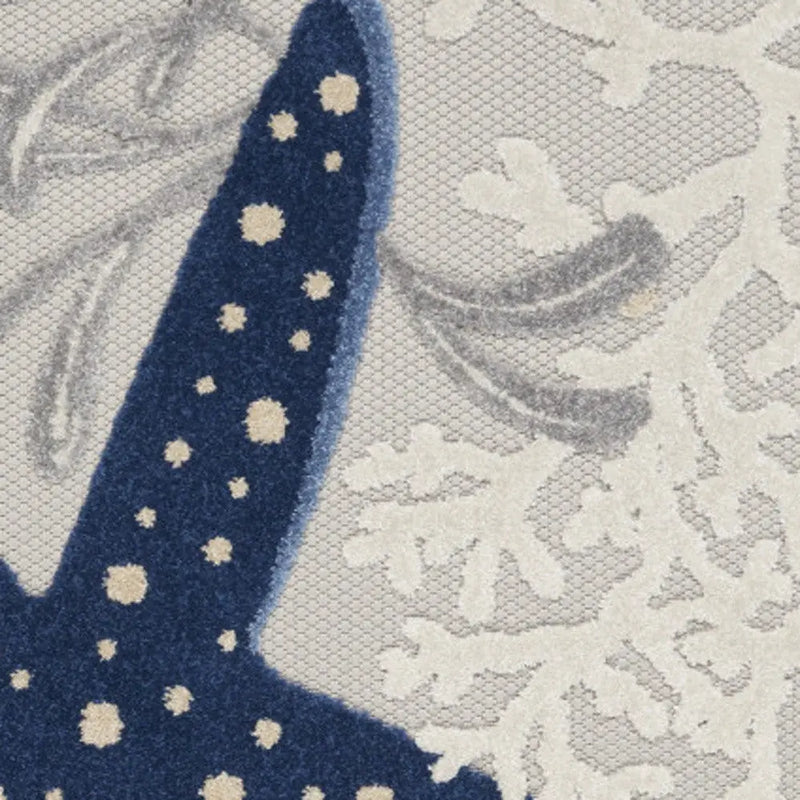 5' X 8' Navy Blue And Gray Starfish Indoor Outdoor Area Rug Homeroots Outdoor