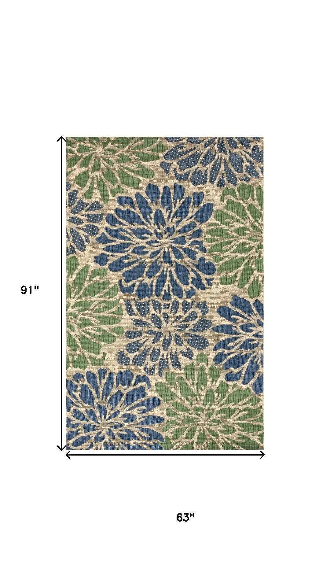 5' X 8' Navy Blue And Green Floral Indoor Outdoor Area Rug Homeroots Outdoor