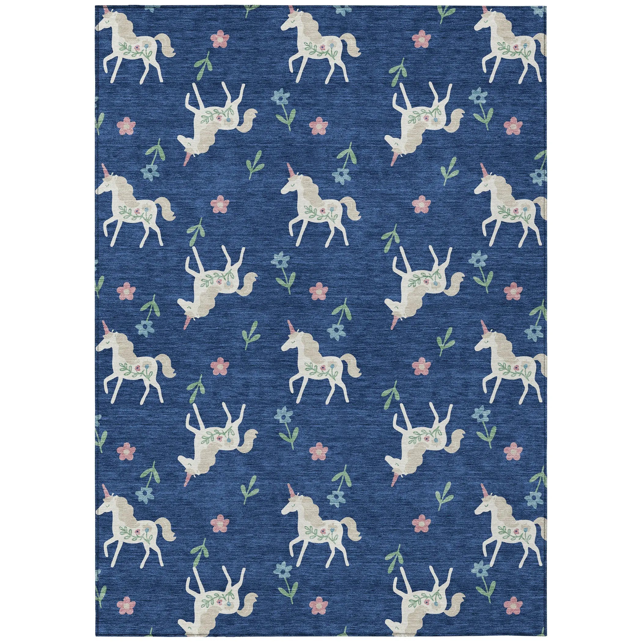 5' X 8' Navy Blue And Green Floral Washable Indoor Outdoor Area Rug Homeroots Outdoor