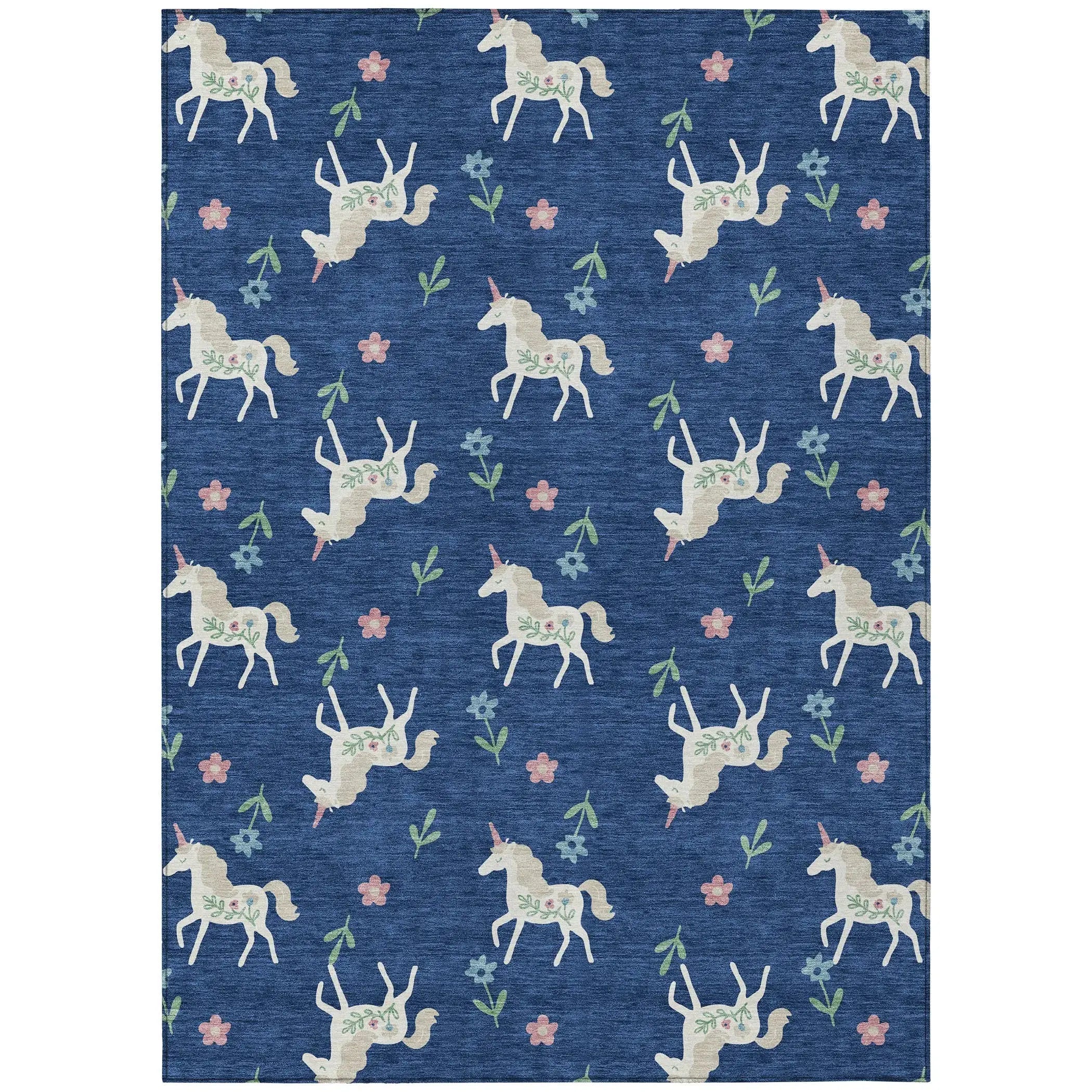 5' X 8' Navy Blue And Green Floral Washable Indoor Outdoor Area Rug Homeroots Outdoor
