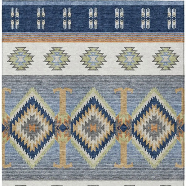 5' X 8' Navy Blue And Green Southwestern Washable Indoor Outdoor Area Rug Homeroots Outdoor