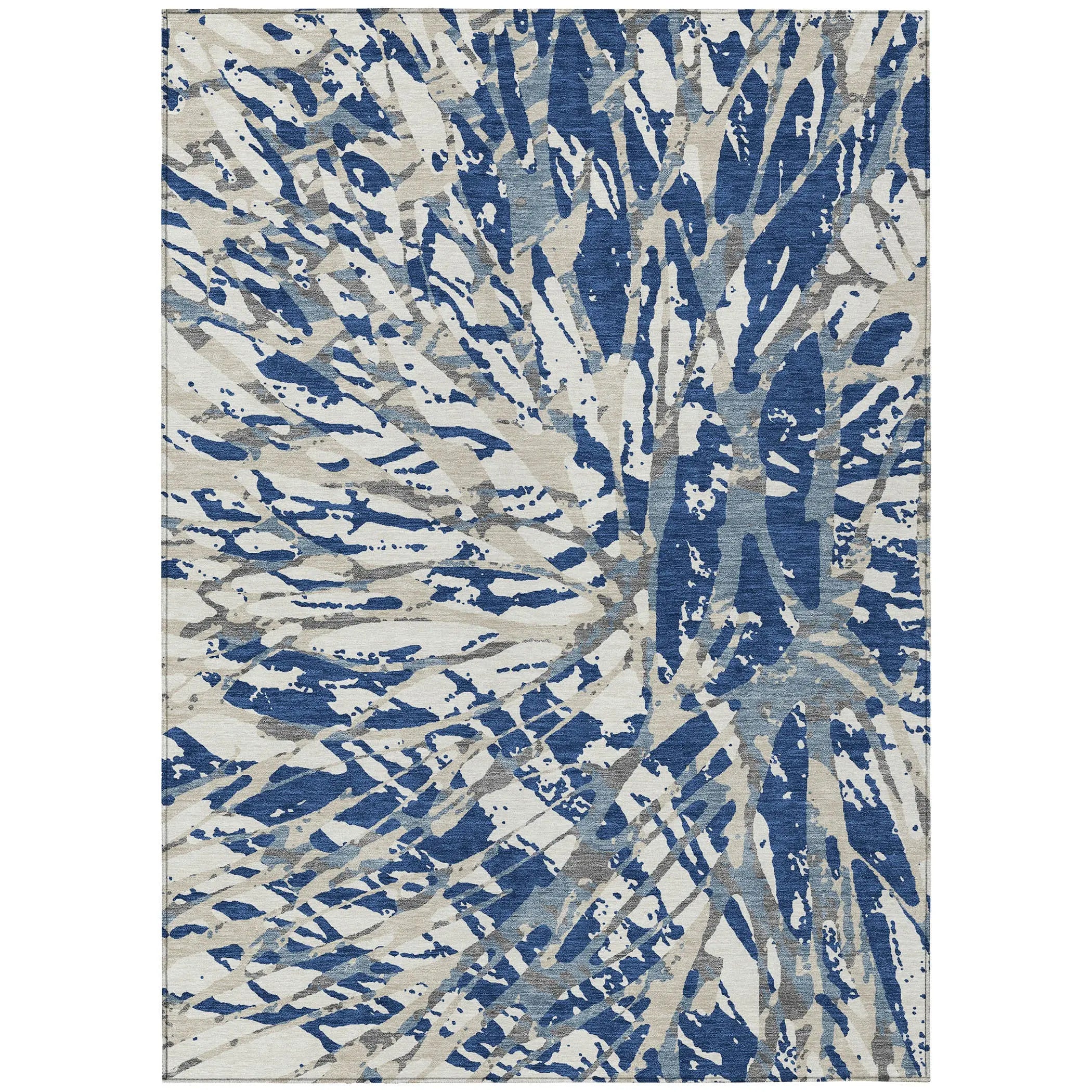 5' X 8' Navy Blue And Ivory Abstract Washable Indoor Outdoor Area Rug Homeroots Outdoor