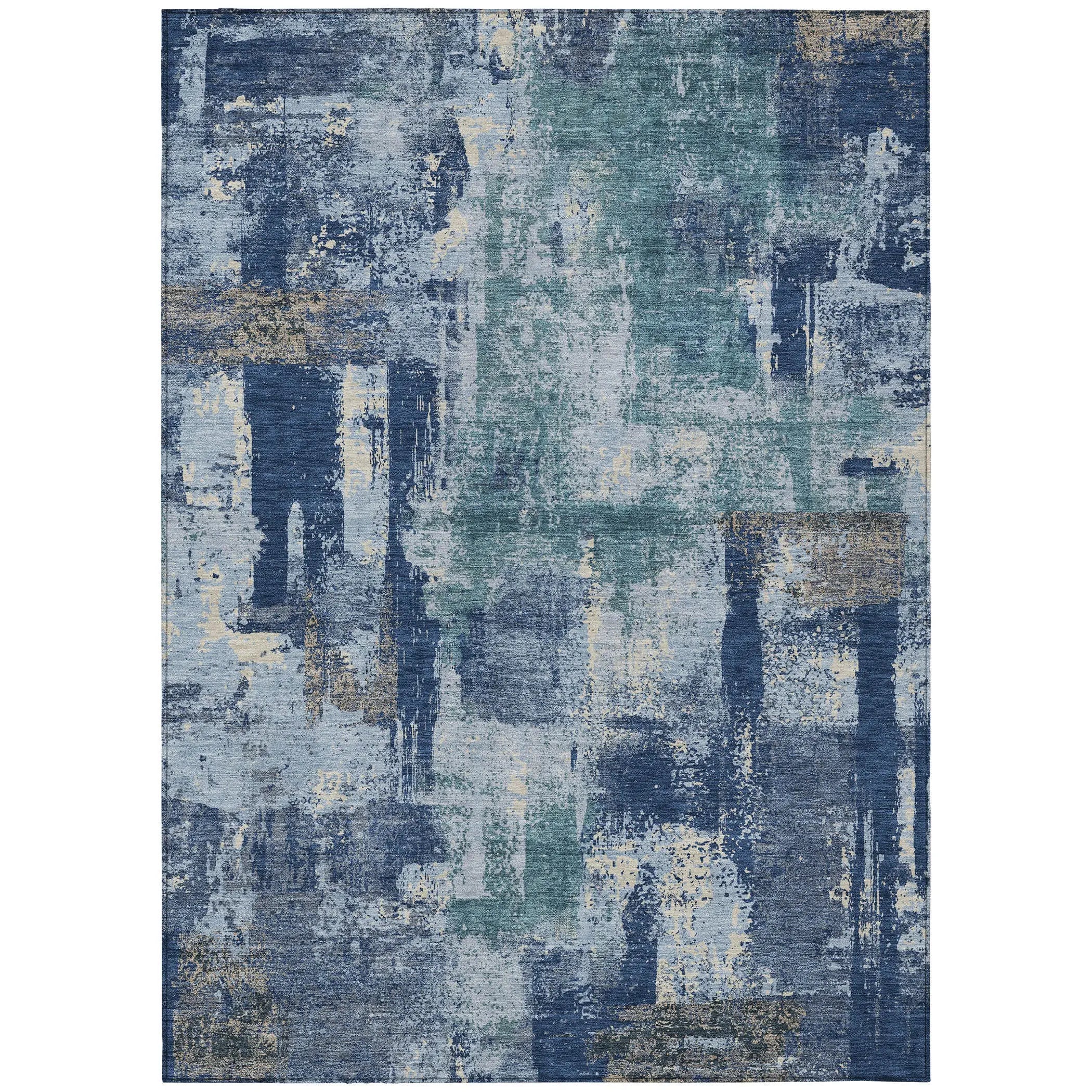 5' X 8' Navy Blue And Ivory Abstract Washable Indoor Outdoor Area Rug Homeroots Outdoor