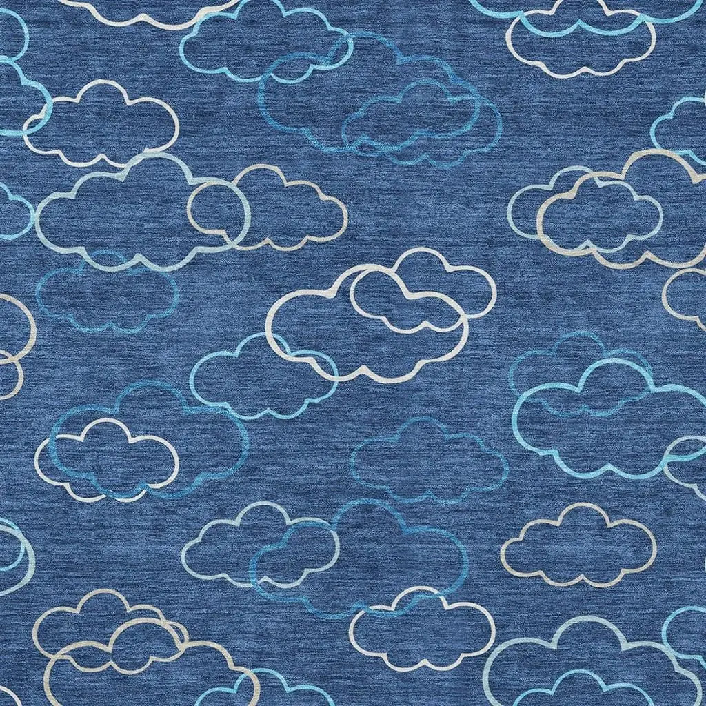 5' X 8' Navy Blue And Ivory Abstract Washable Indoor Outdoor Area Rug Homeroots Outdoor