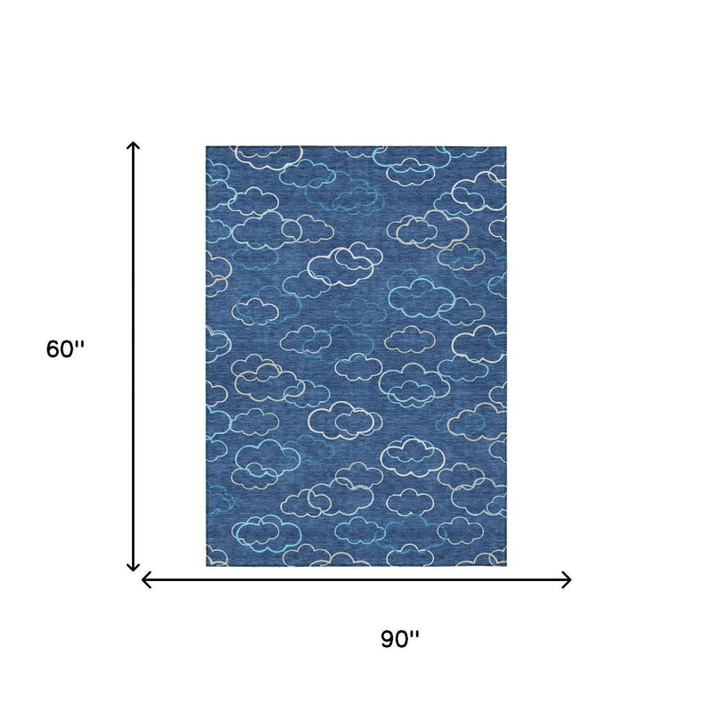 5' X 8' Navy Blue And Ivory Abstract Washable Indoor Outdoor Area Rug Homeroots Outdoor