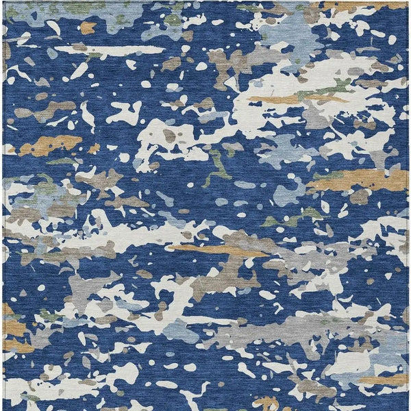 5' X 8' Navy Blue And Ivory Abstract Washable Indoor Outdoor Area Rug Homeroots Outdoor