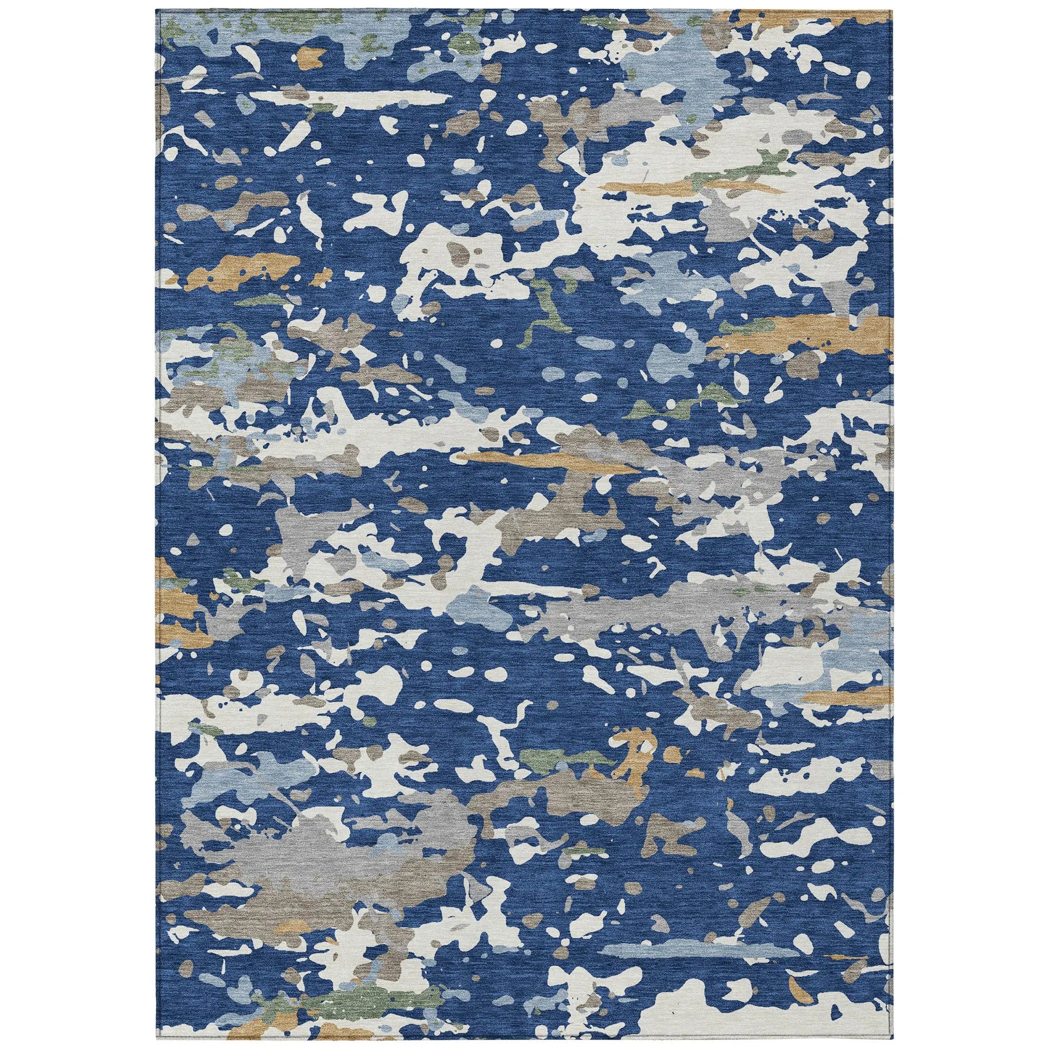 5' X 8' Navy Blue And Ivory Abstract Washable Indoor Outdoor Area Rug Homeroots Outdoor