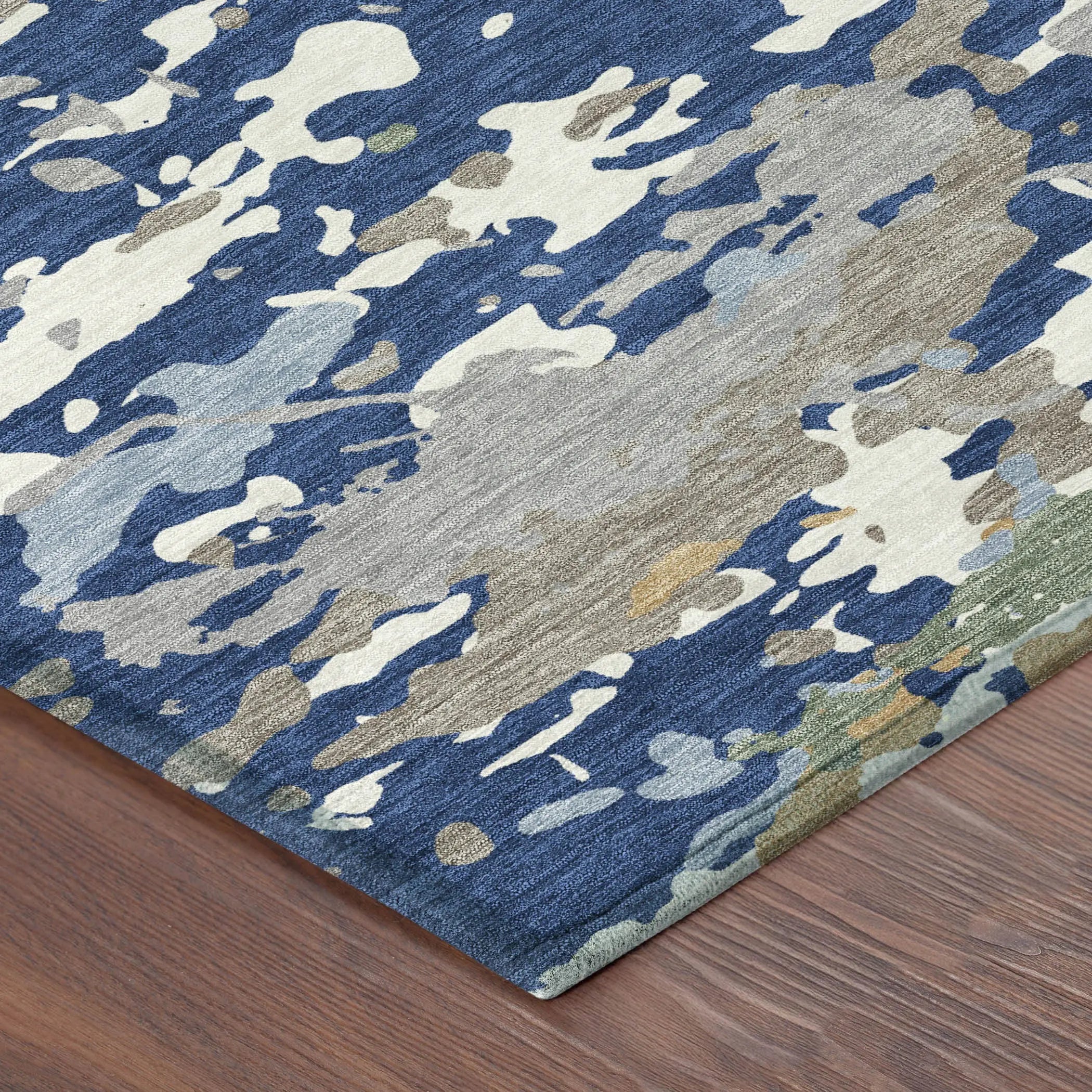 5' X 8' Navy Blue And Ivory Abstract Washable Indoor Outdoor Area Rug Homeroots Outdoor