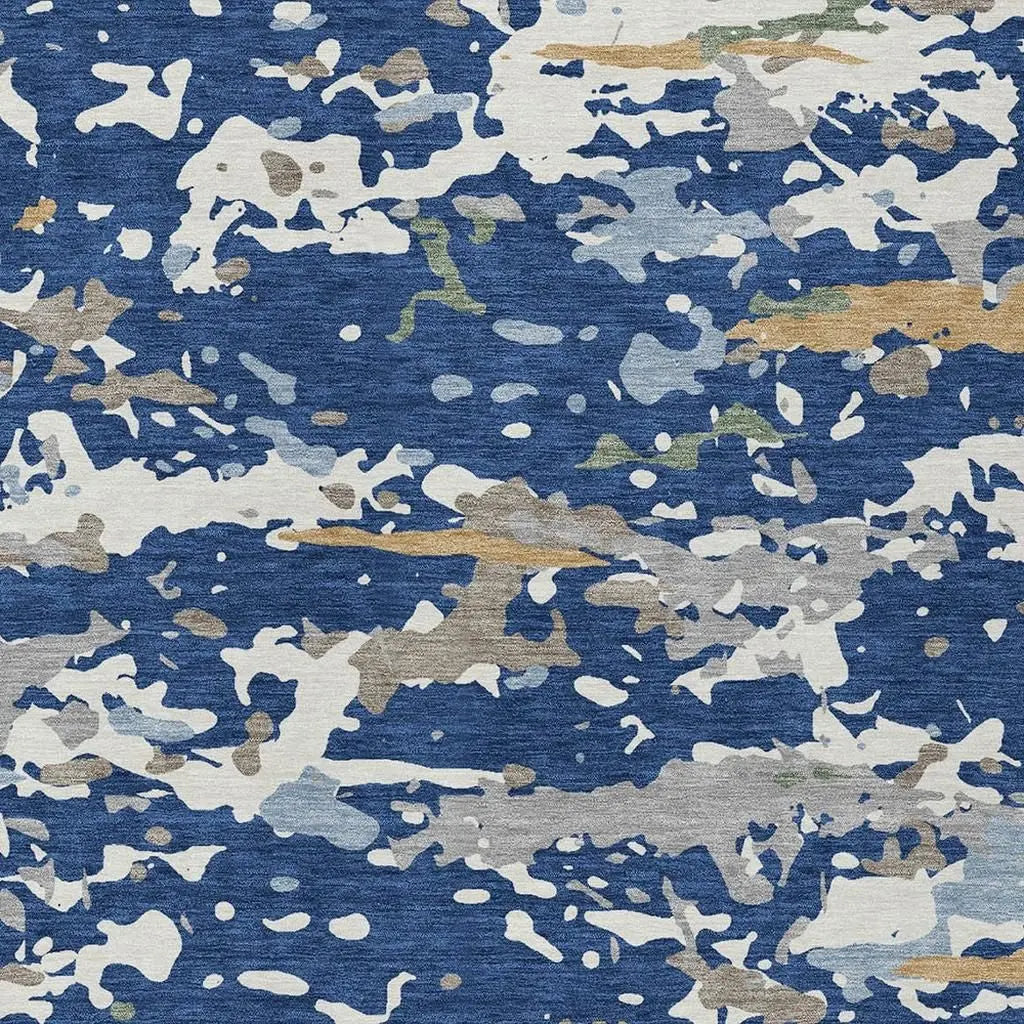 5' X 8' Navy Blue And Ivory Abstract Washable Indoor Outdoor Area Rug Homeroots Outdoor