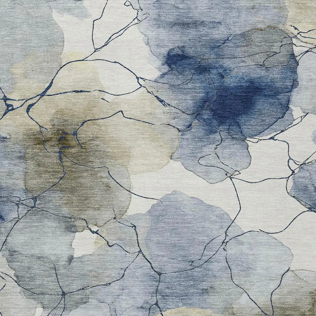 5' X 8' Navy Blue And Ivory Abstract Washable Indoor Outdoor Area Rug Homeroots Outdoor