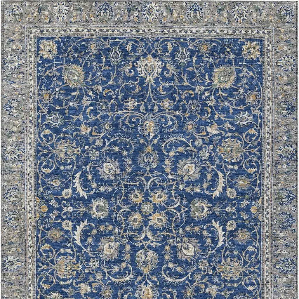 5' X 8' Navy Blue And Ivory Botanical Leaves Washable Indoor Outdoor Area Rug Homeroots Outdoor