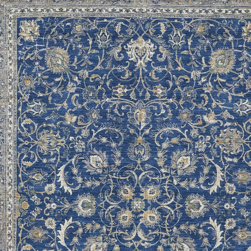 5' X 8' Navy Blue And Ivory Botanical Leaves Washable Indoor Outdoor Area Rug Homeroots Outdoor
