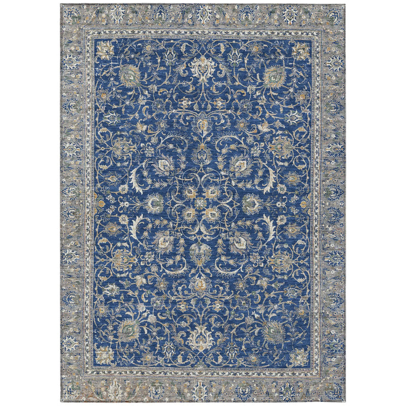 5' X 8' Navy Blue And Ivory Botanical Leaves Washable Indoor Outdoor Area Rug Homeroots Outdoor