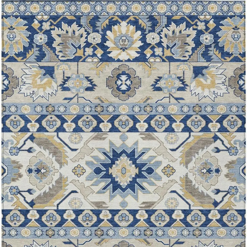 5' X 8' Navy Blue And Ivory Cactus Washable Indoor Outdoor Area Rug Homeroots Outdoor