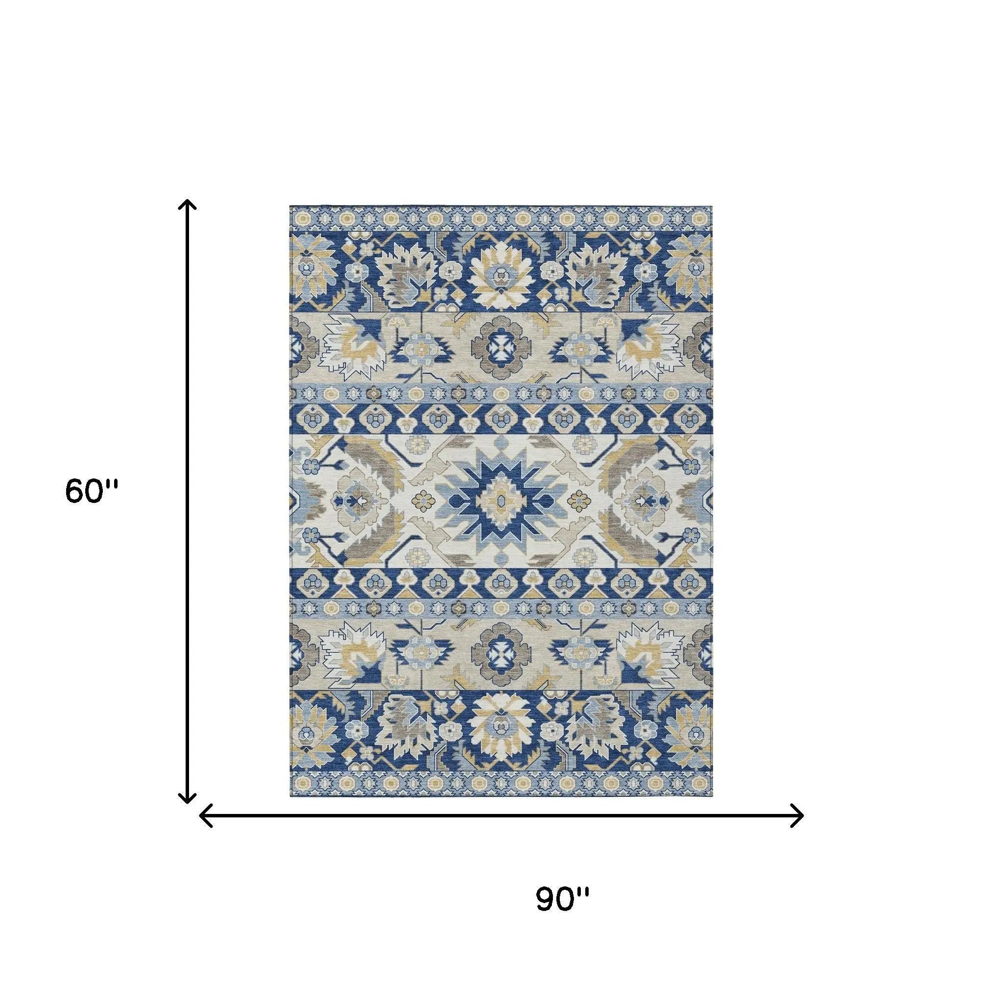 5' X 8' Navy Blue And Ivory Cactus Washable Indoor Outdoor Area Rug Homeroots Outdoor