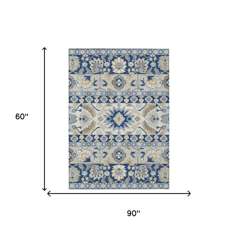 5' X 8' Navy Blue And Ivory Cactus Washable Indoor Outdoor Area Rug Homeroots Outdoor