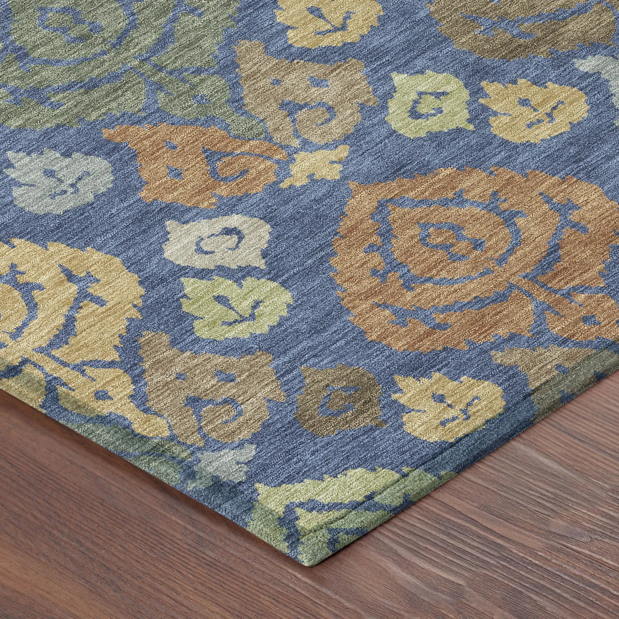 5' X 8' Navy Blue And Ivory Damask Washable Indoor Outdoor Area Rug Homeroots Outdoor