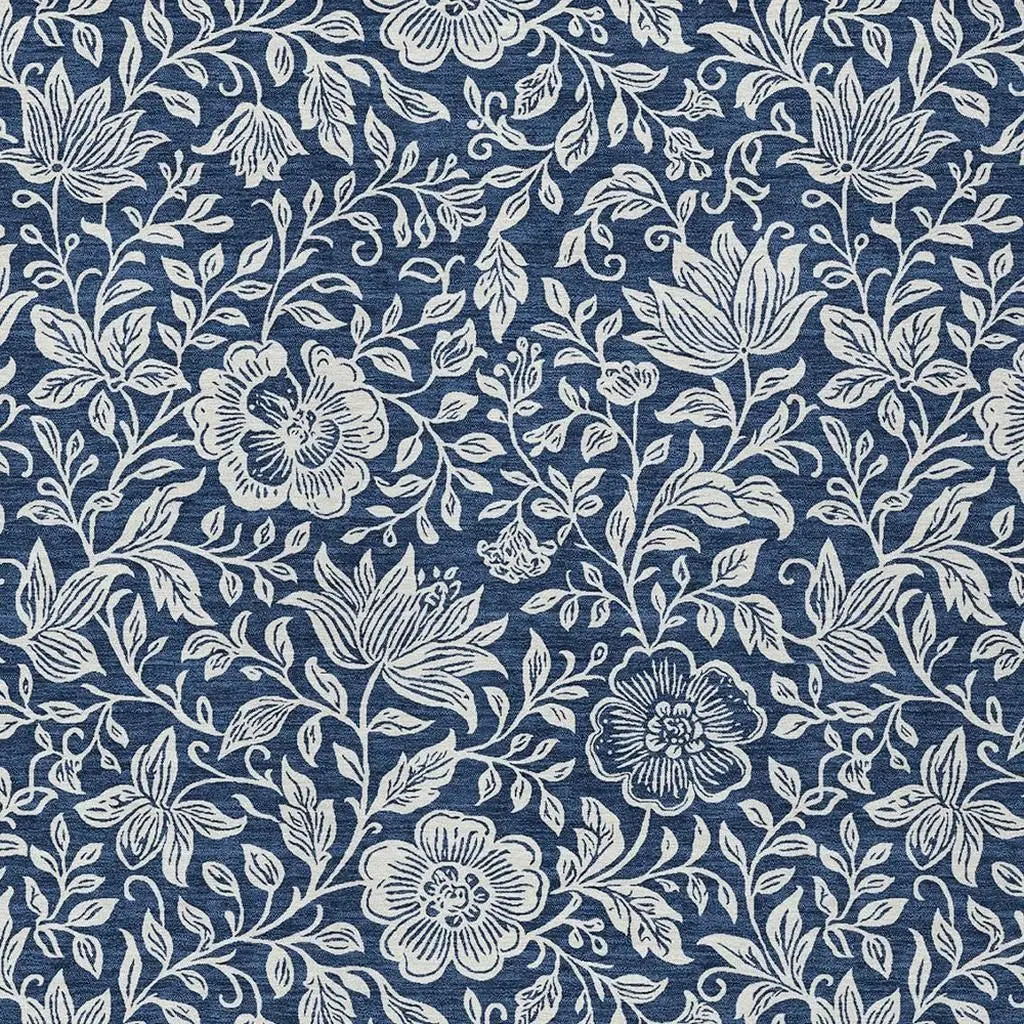 5' X 8' Navy Blue And Ivory Floral Washable Indoor Outdoor Area Rug Homeroots Outdoor