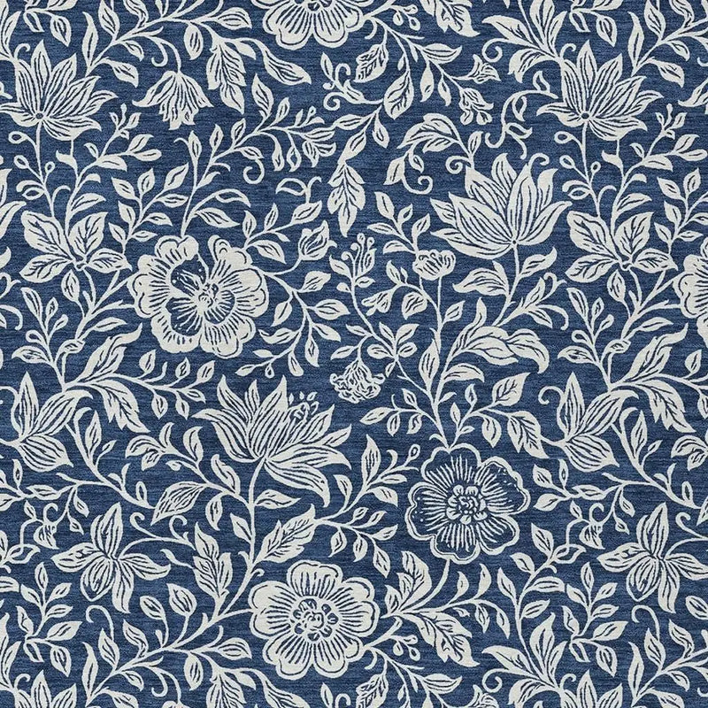 5' X 8' Navy Blue And Ivory Floral Washable Indoor Outdoor Area Rug Homeroots Outdoor