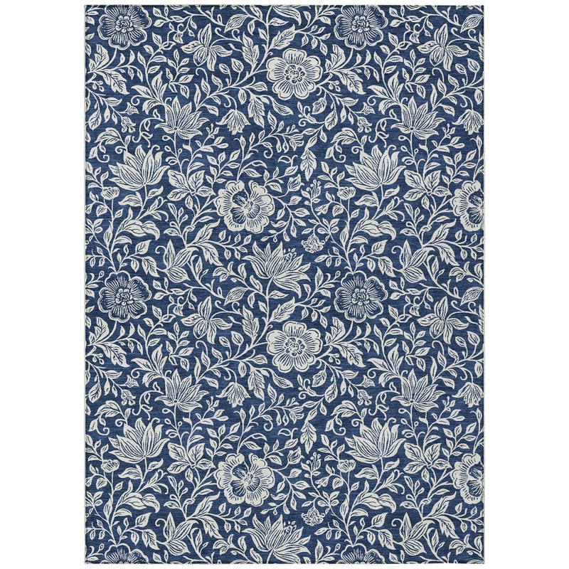 5' X 8' Navy Blue And Ivory Floral Washable Indoor Outdoor Area Rug Homeroots Outdoor