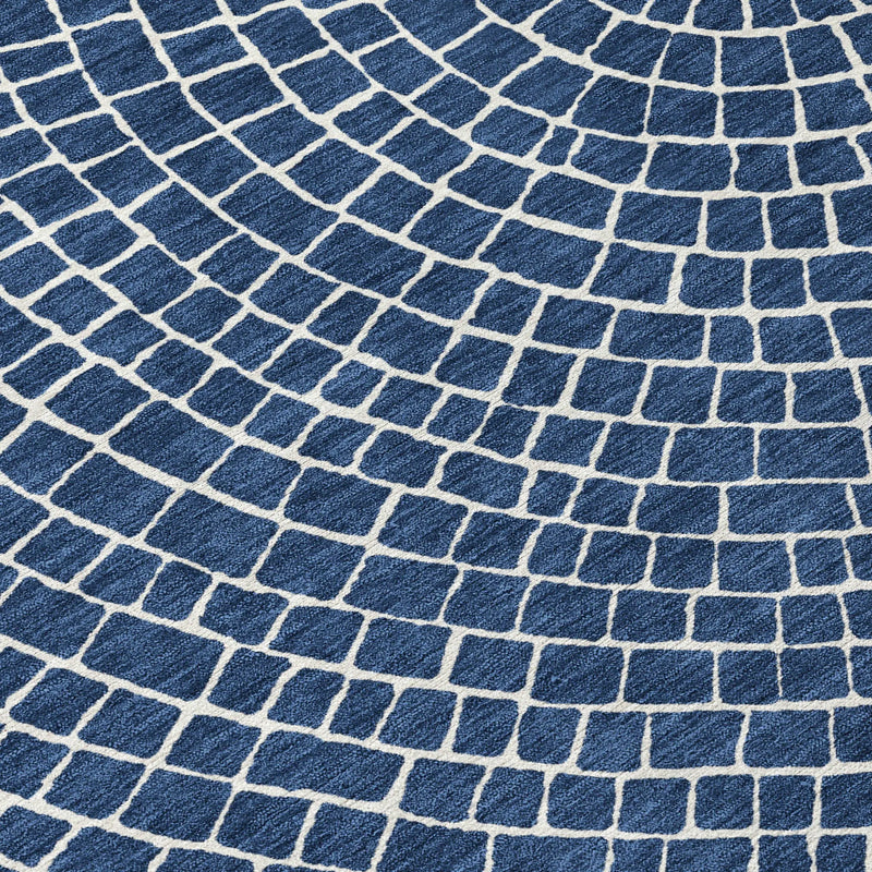 5' X 8' Navy Blue And Ivory Geometric Washable Indoor Outdoor Area Rug Homeroots Outdoor