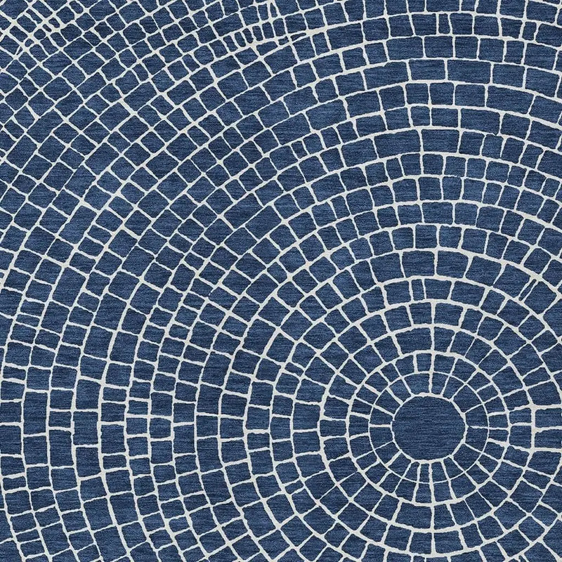 5' X 8' Navy Blue And Ivory Geometric Washable Indoor Outdoor Area Rug Homeroots Outdoor