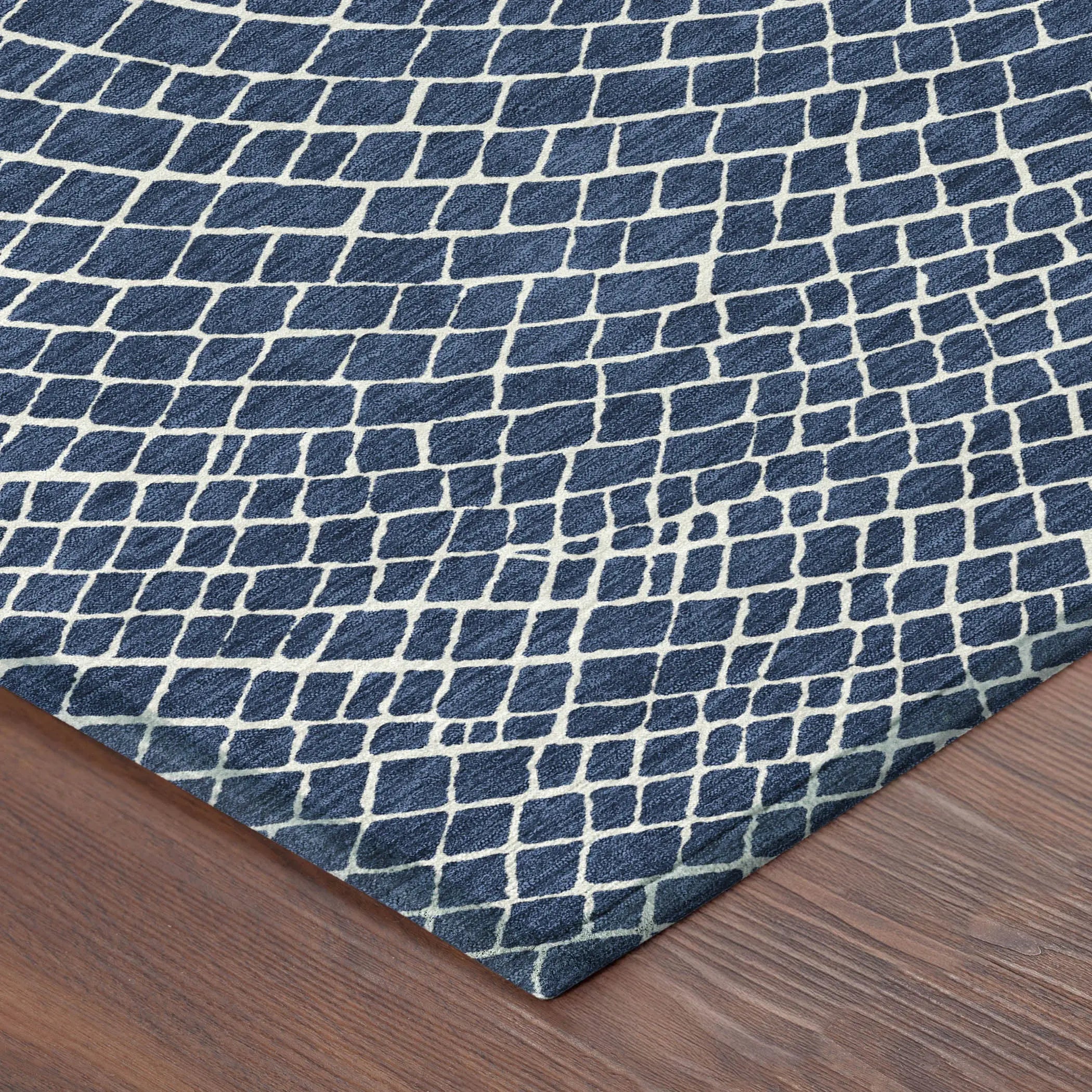 5' X 8' Navy Blue And Ivory Geometric Washable Indoor Outdoor Area Rug Homeroots Outdoor