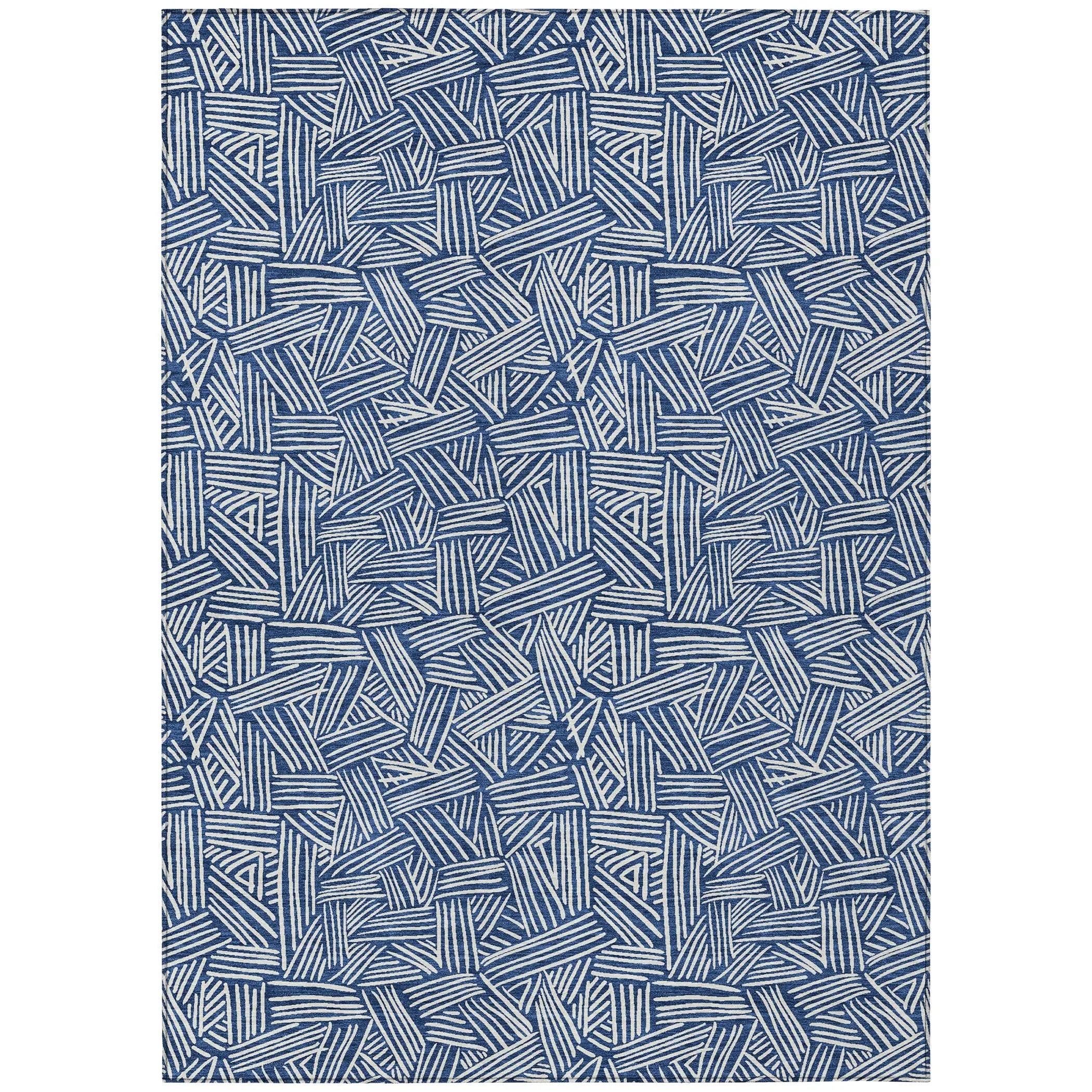 5' X 8' Navy Blue And Ivory Geometric Washable Indoor Outdoor Area Rug Homeroots Outdoor