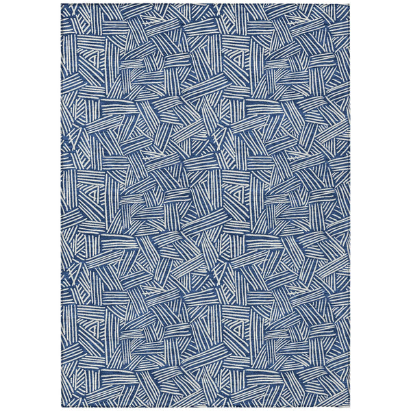 5' X 8' Navy Blue And Ivory Geometric Washable Indoor Outdoor Area Rug Homeroots Outdoor
