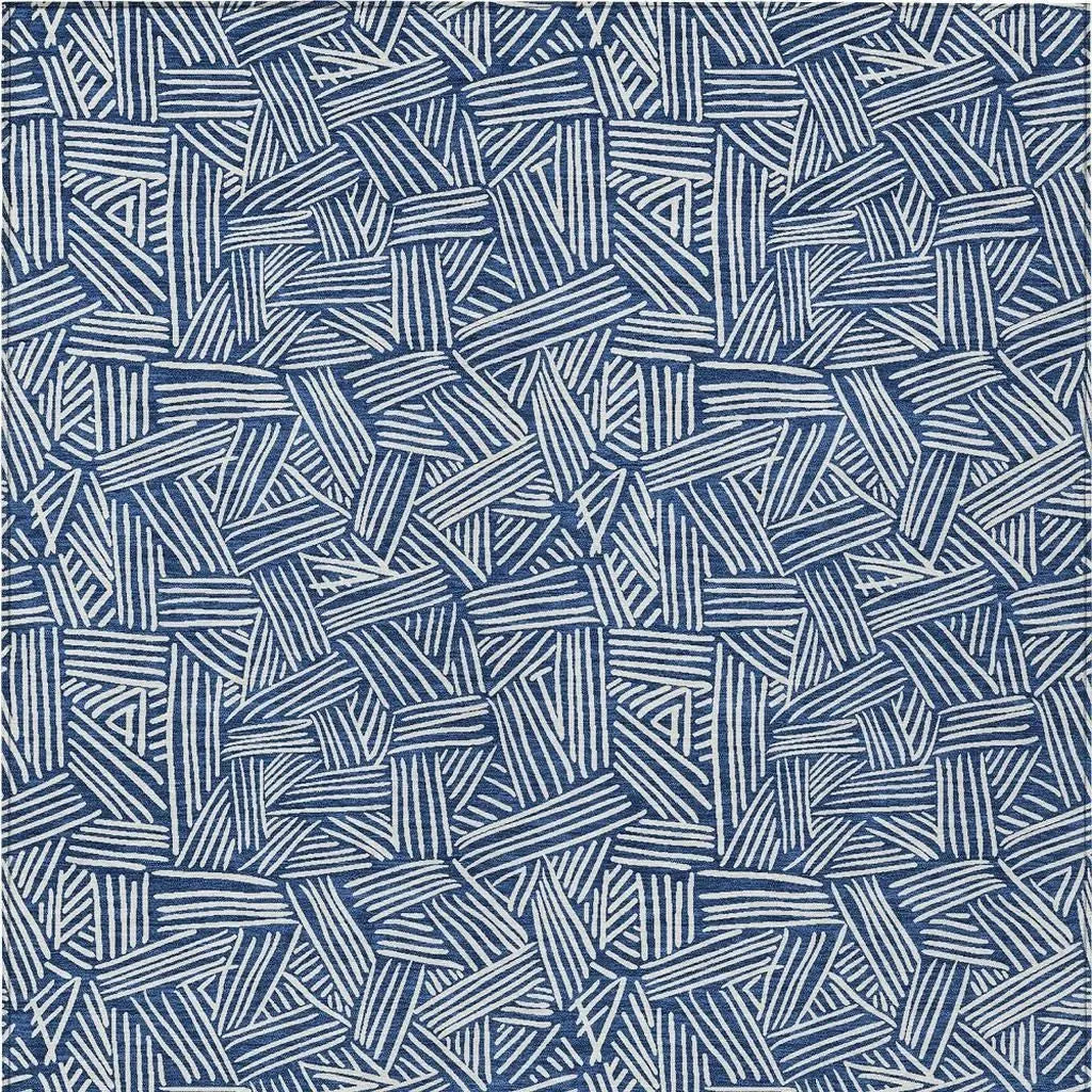 5' X 8' Navy Blue And Ivory Geometric Washable Indoor Outdoor Area Rug Homeroots Outdoor