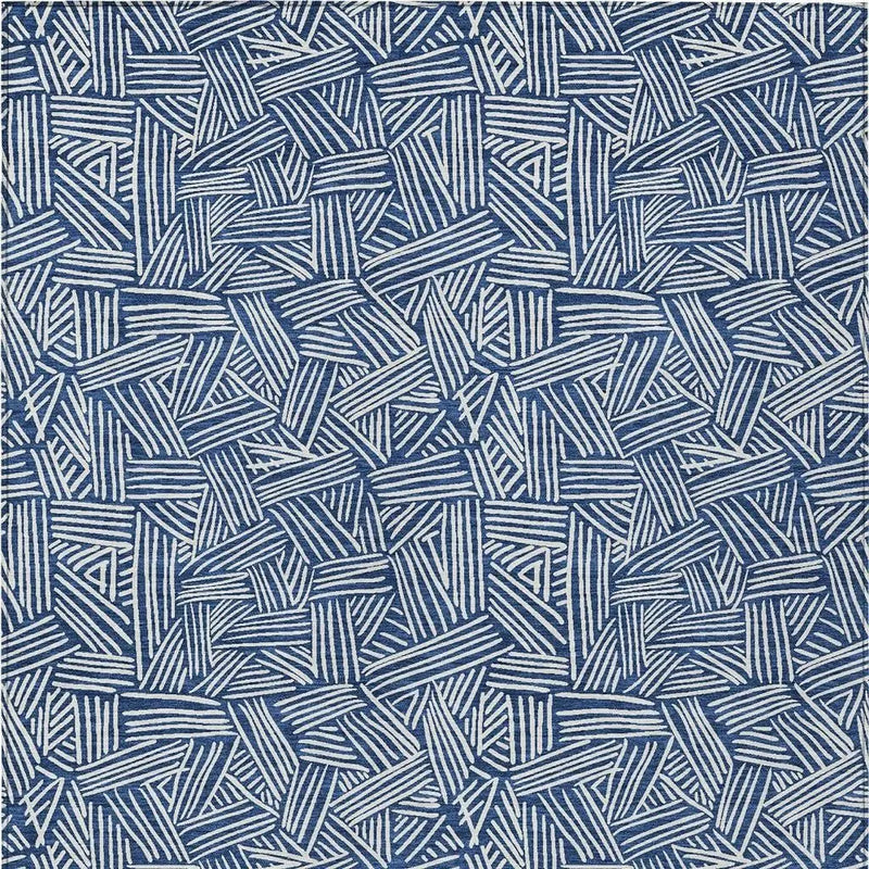5' X 8' Navy Blue And Ivory Geometric Washable Indoor Outdoor Area Rug Homeroots Outdoor
