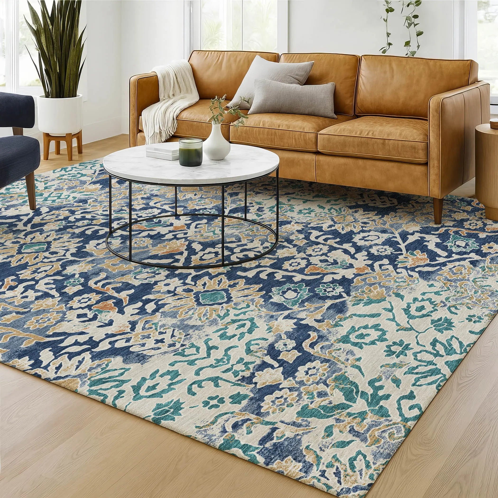 5' X 8' Navy Blue And Ivory Geometric Washable Indoor Outdoor Area Rug Homeroots Outdoor