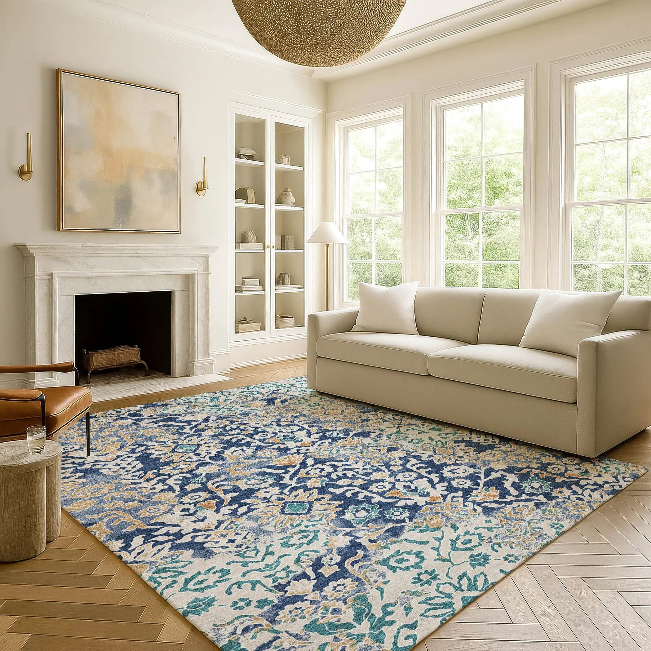 5' X 8' Navy Blue And Ivory Geometric Washable Indoor Outdoor Area Rug Homeroots Outdoor
