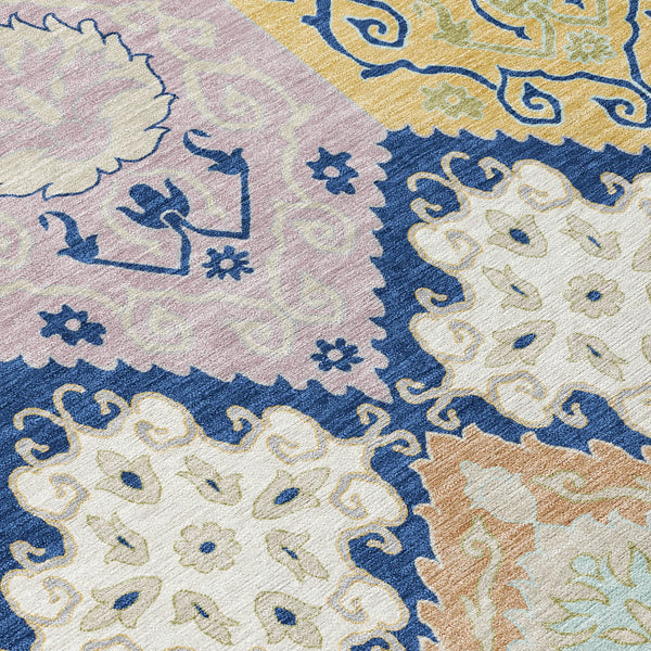 5' X 8' Navy Blue And Ivory Geometric Washable Indoor Outdoor Area Rug Homeroots Outdoor