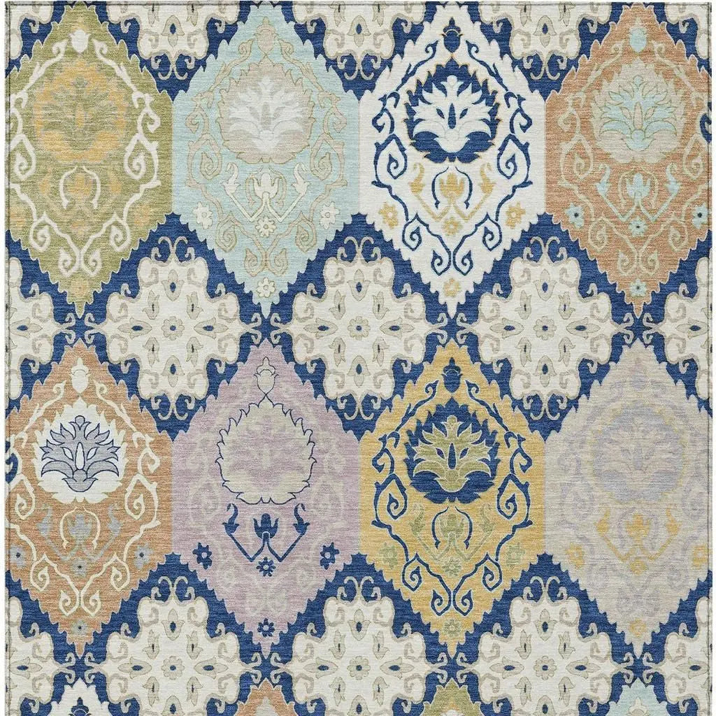 5' X 8' Navy Blue And Ivory Geometric Washable Indoor Outdoor Area Rug Homeroots Outdoor