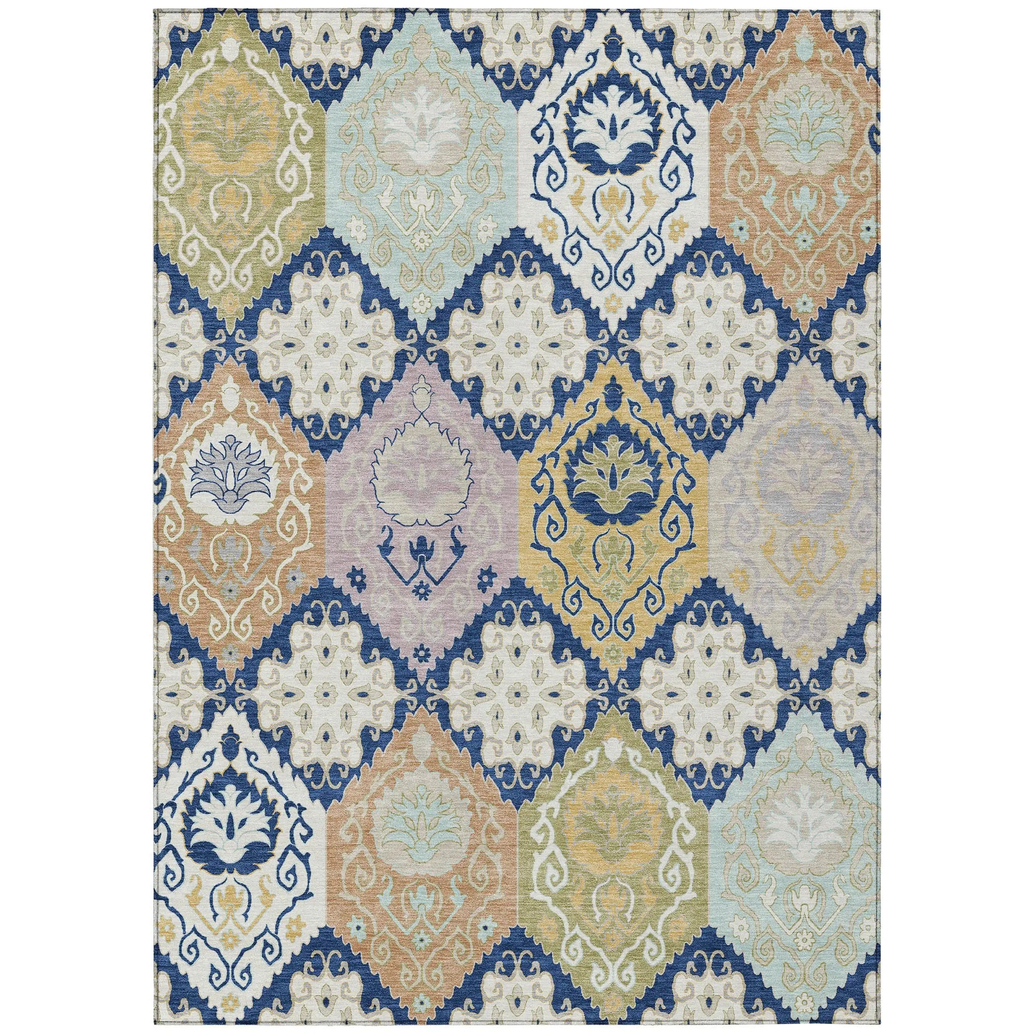 5' X 8' Navy Blue And Ivory Geometric Washable Indoor Outdoor Area Rug Homeroots Outdoor
