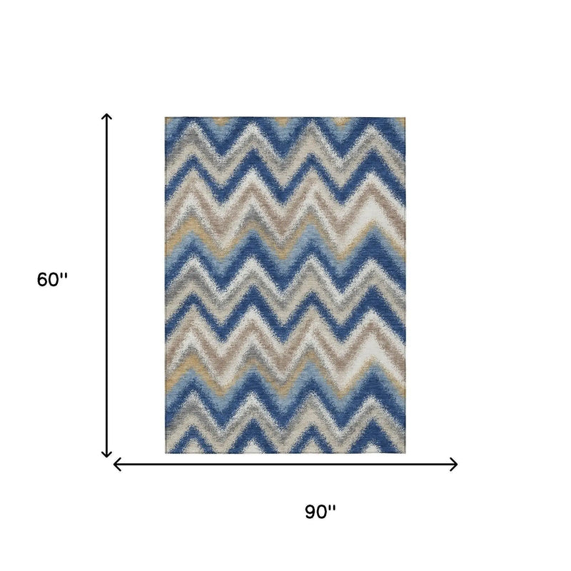 5' X 8' Navy Blue And Ivory Geometric Washable Indoor Outdoor Area Rug Homeroots Outdoor