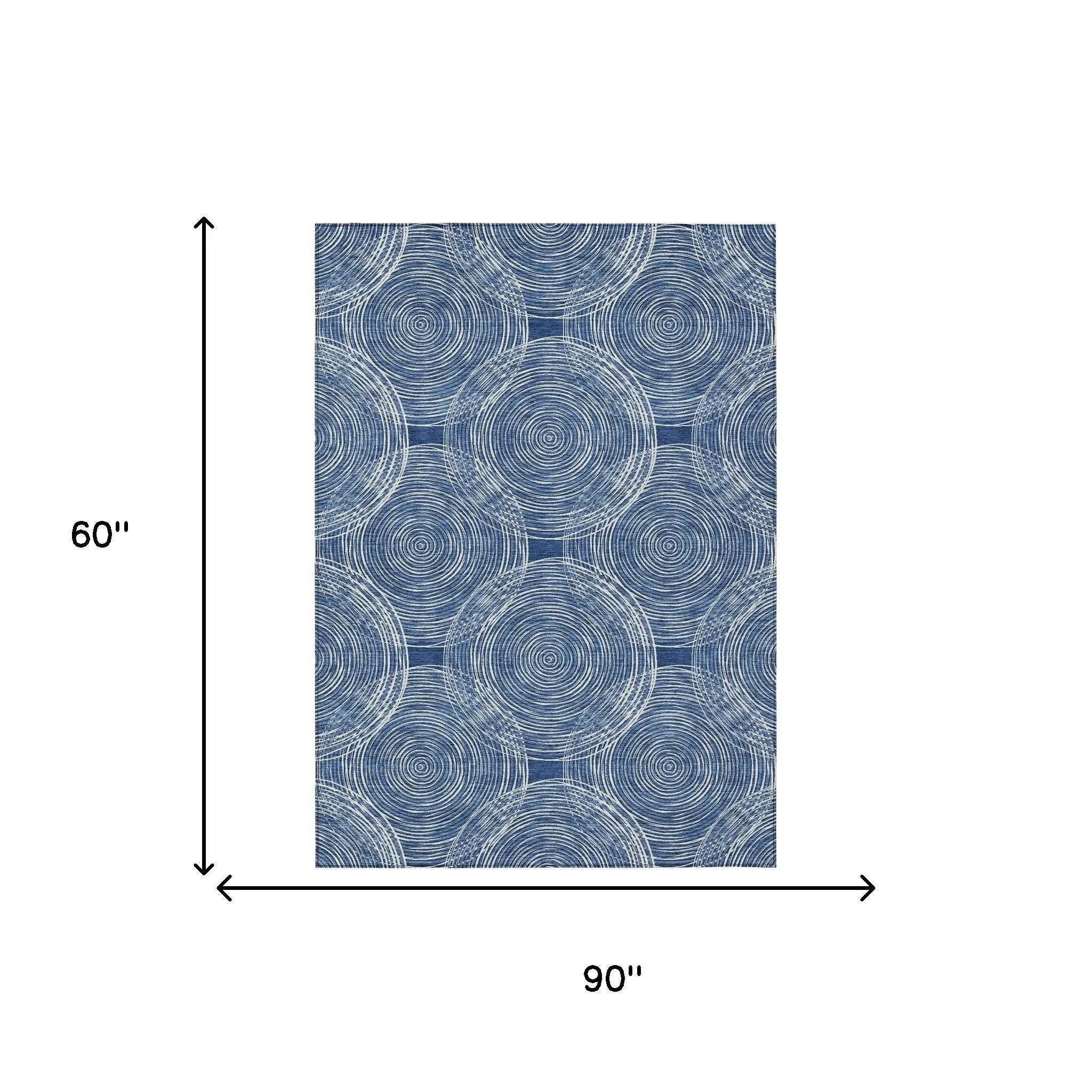 5' X 8' Navy Blue And Ivory Geometric Washable Indoor Outdoor Area Rug Homeroots Outdoor
