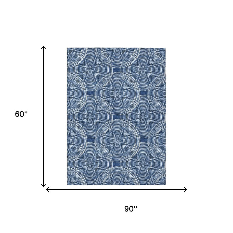 5' X 8' Navy Blue And Ivory Geometric Washable Indoor Outdoor Area Rug Homeroots Outdoor