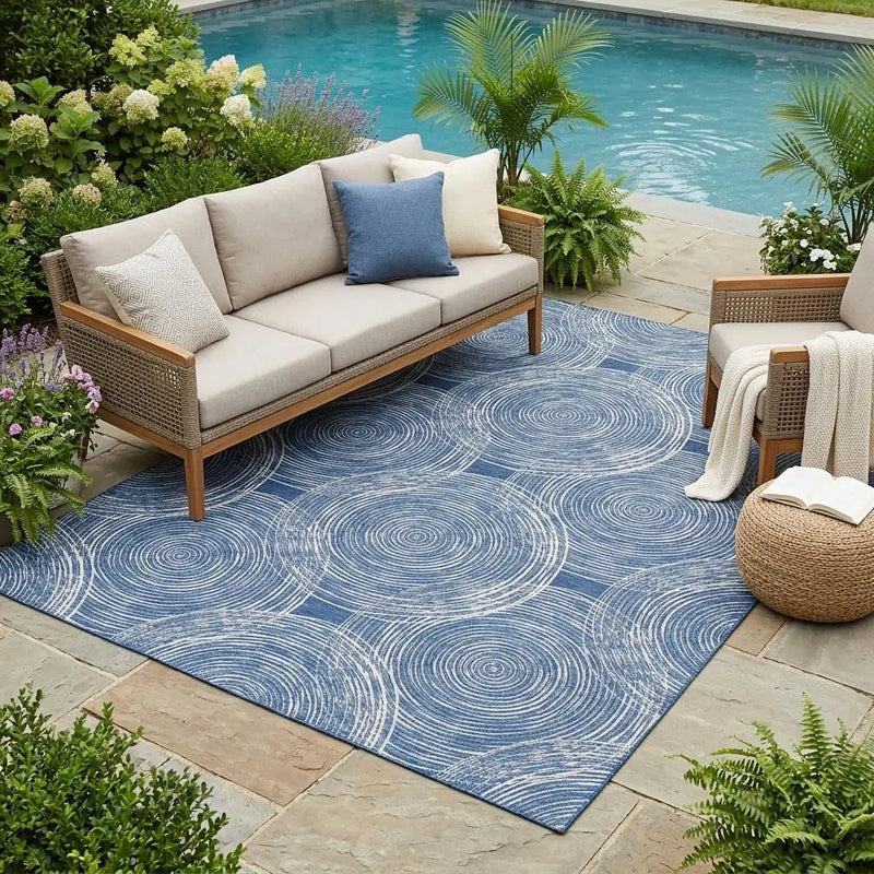 5' X 8' Navy Blue And Ivory Geometric Washable Indoor Outdoor Area Rug Homeroots Outdoor