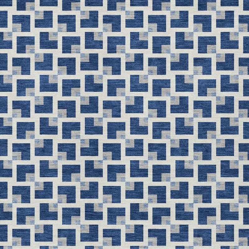 5' X 8' Navy Blue And Ivory Geometric Washable Indoor Outdoor Area Rug Homeroots Outdoor