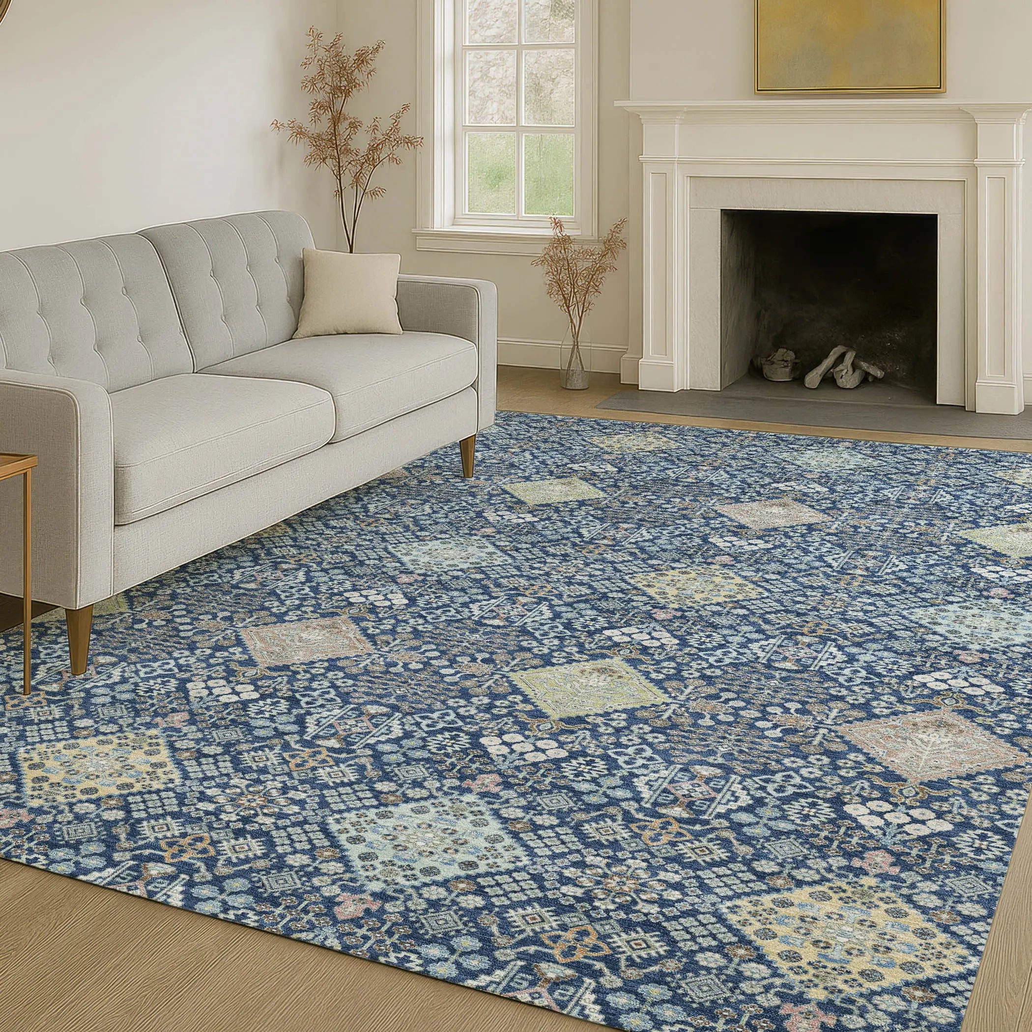 5' X 8' Navy Blue And Ivory Oriental Washable Indoor Outdoor Area Rug Homeroots Outdoor