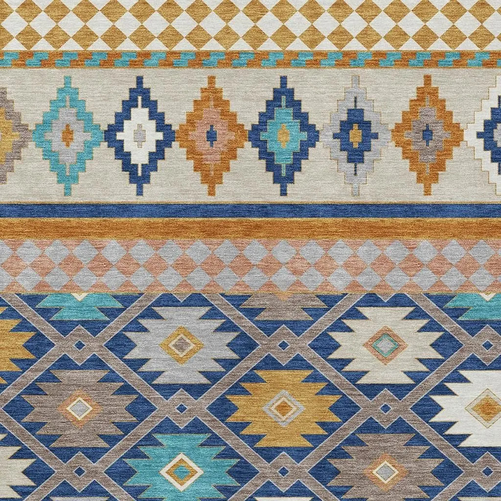 5' X 8' Navy Blue And Ivory Southwestern Washable Indoor Outdoor Area Rug Homeroots Outdoor