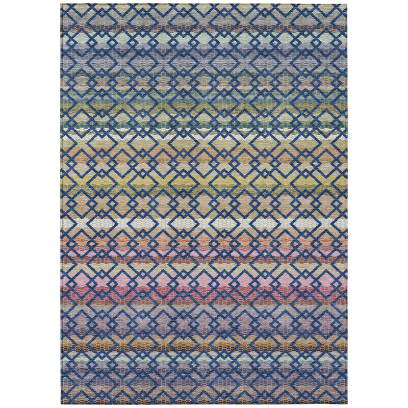 5' X 8' Navy Blue And Ivory Striped Washable Indoor Outdoor Area Rug Homeroots Outdoor