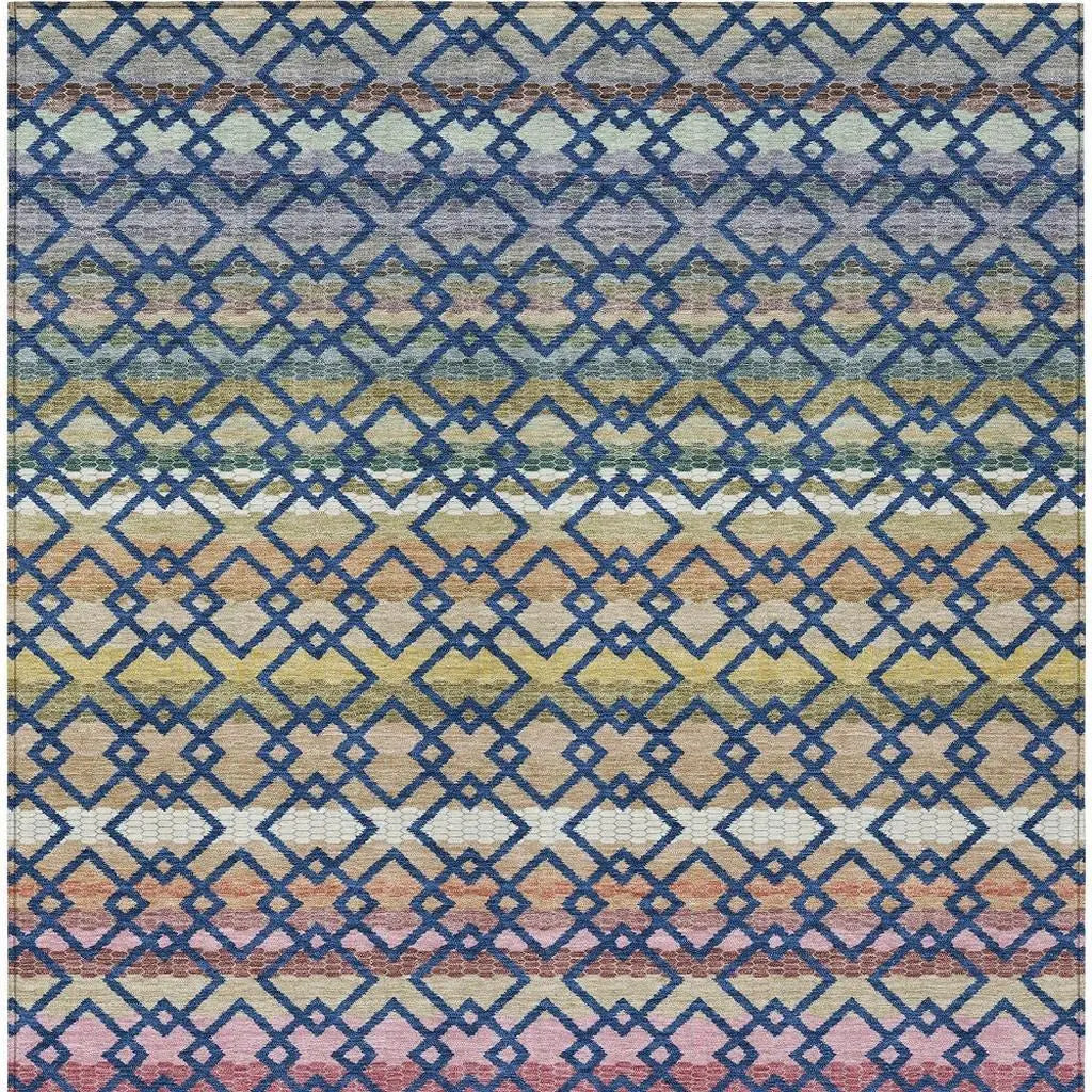 5' X 8' Navy Blue And Ivory Striped Washable Indoor Outdoor Area Rug Homeroots Outdoor