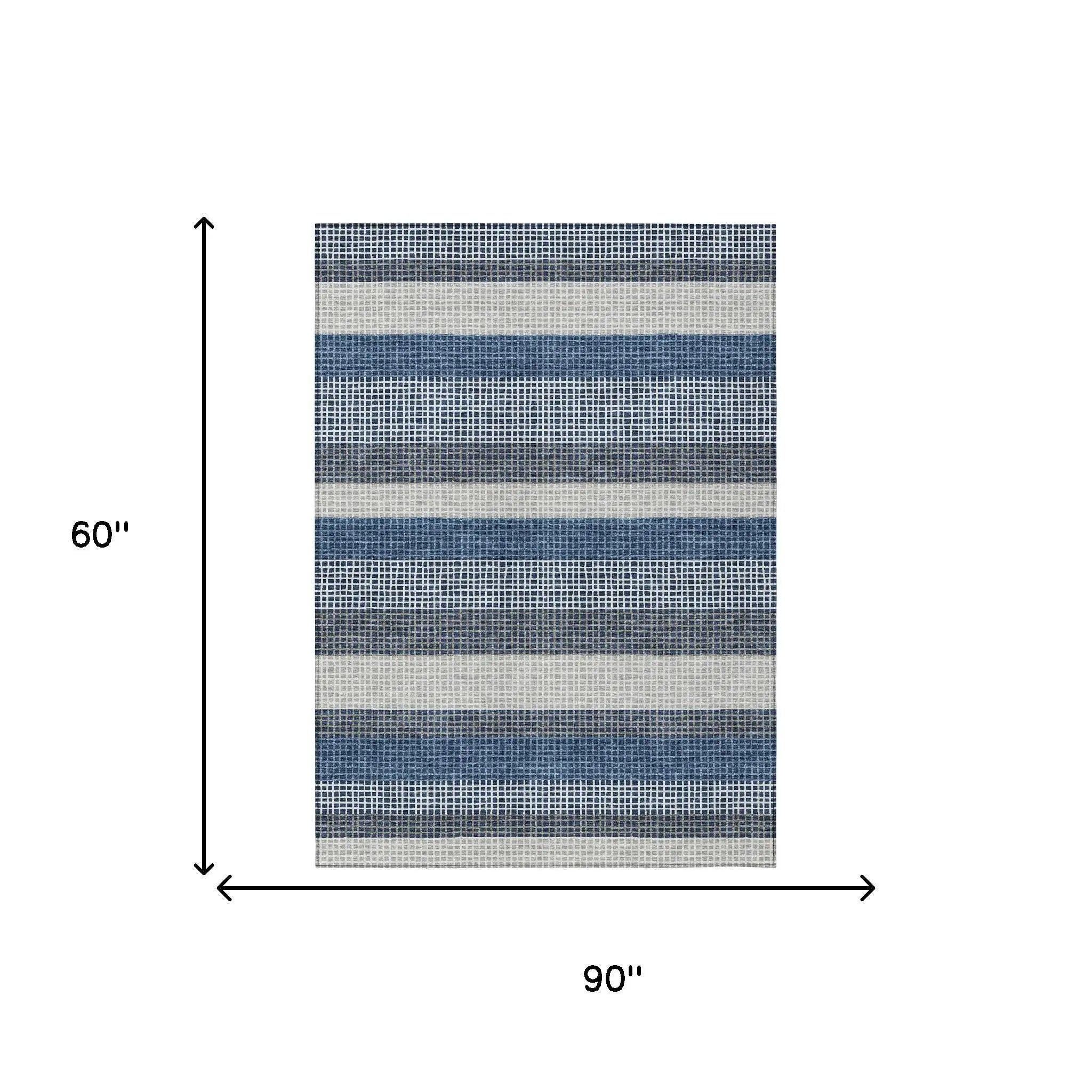 5' X 8' Navy Blue And Ivory Striped Washable Indoor Outdoor Area Rug Homeroots Outdoor