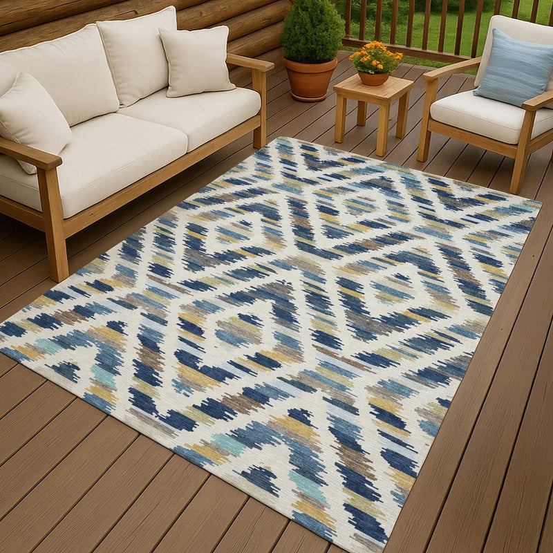 5' X 8' Navy Blue And Ivory Tribal Washable Indoor Outdoor Area Rug Homeroots Outdoor