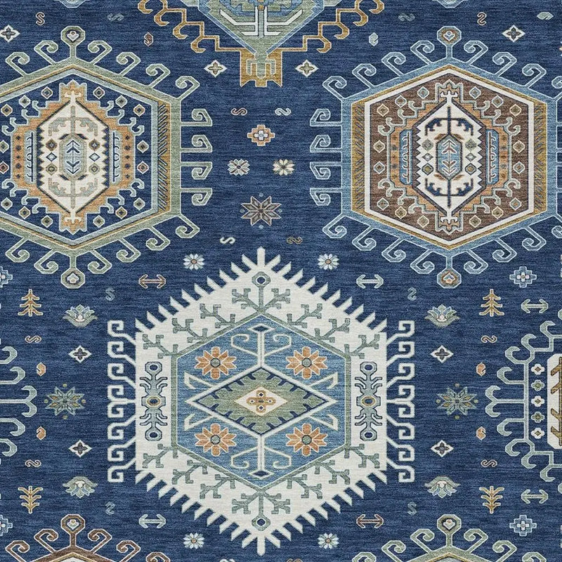 5' X 8' Navy Blue And Ivory Tribal Washable Indoor Outdoor Area Rug Homeroots Outdoor