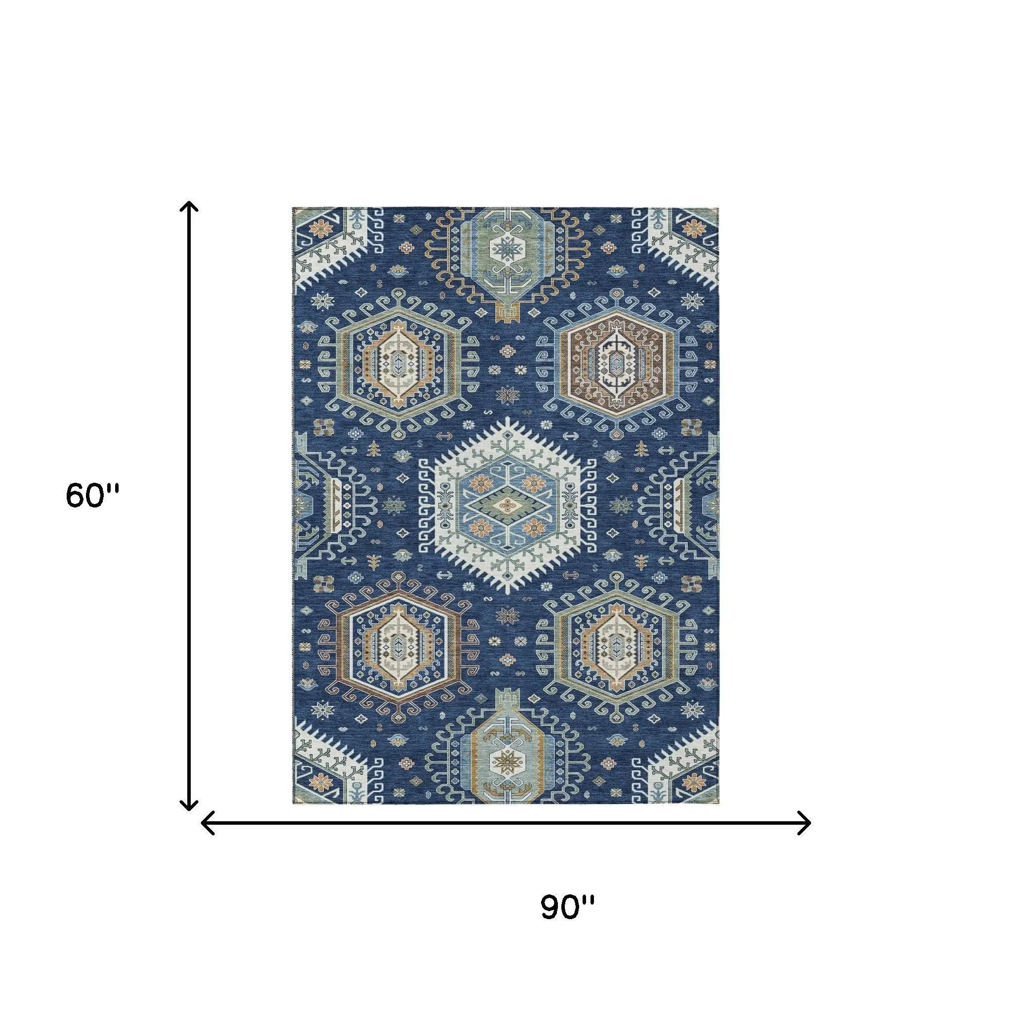5' X 8' Navy Blue And Ivory Tribal Washable Indoor Outdoor Area Rug Homeroots Outdoor