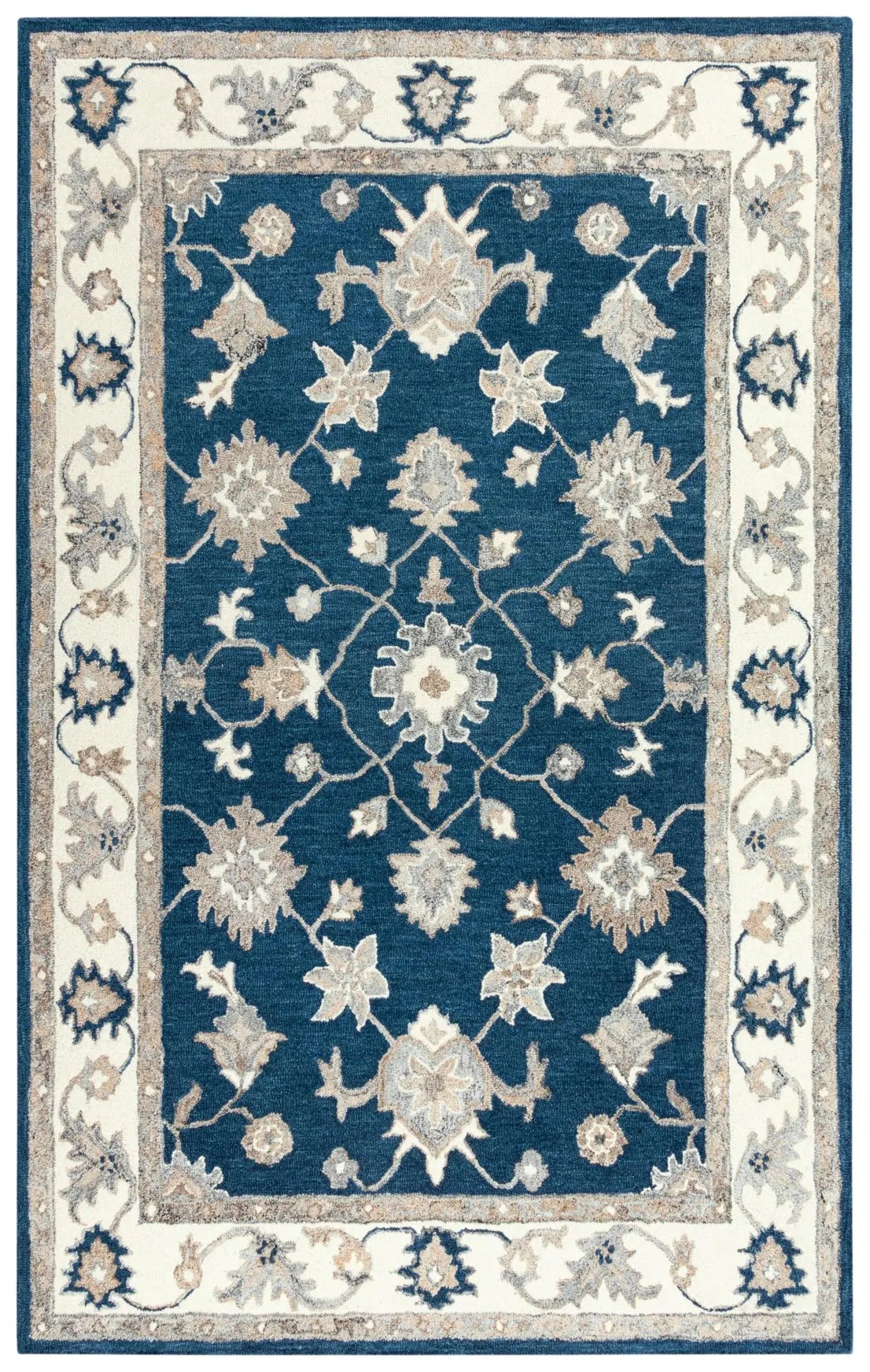 5' X 8' Navy Blue And Ivory Wool Oriental Hand Tufted Area Rug Homeroots Home Decor